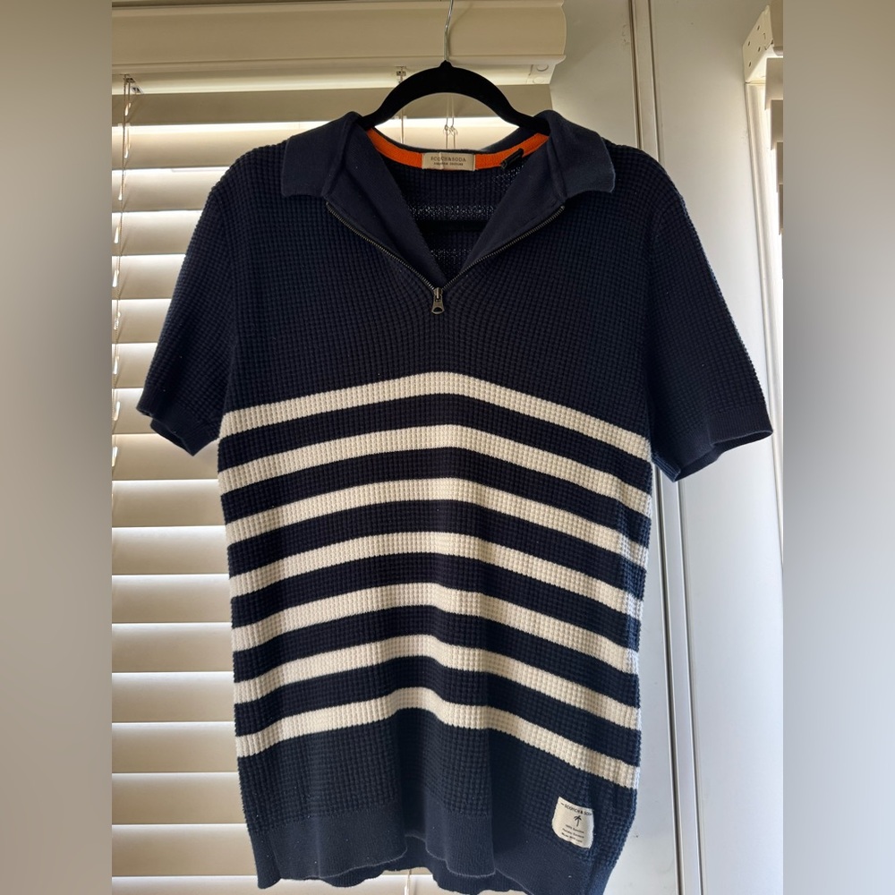 Scotch & Soda Blue and White V-Neck Sweater